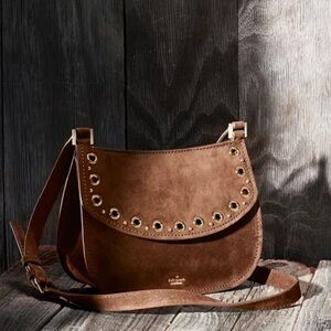 Kate Spade Boulder Lane Suede Maggy Saddle Eyelet Brown Crossbody Bag NWOT